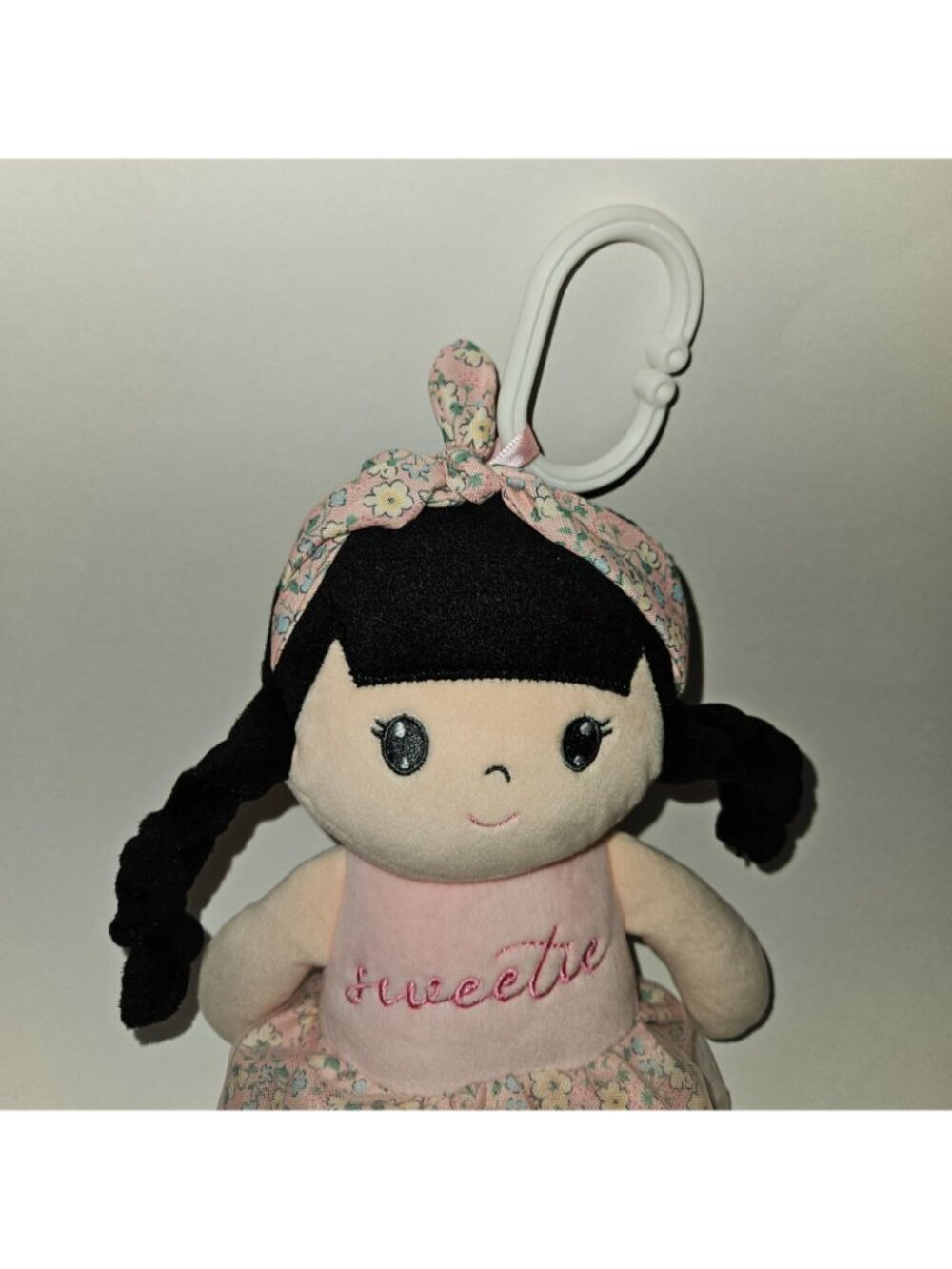 Sweetie Carried Away Plush Girl Doll Lovey 12" Stuffed Toy Black Braids Clip - Picture 2 of 7